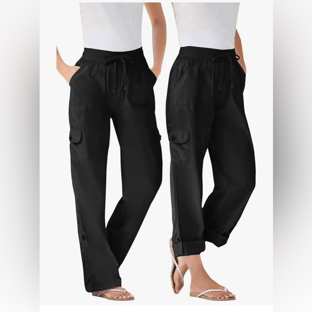 Woman Within Black Cargo Pants
